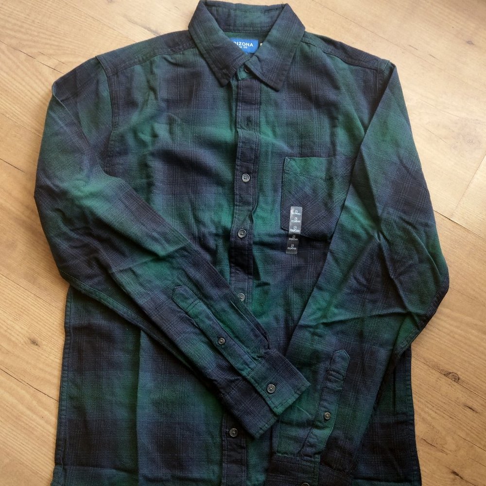 Arizona Plaid Green Navy button down size S New